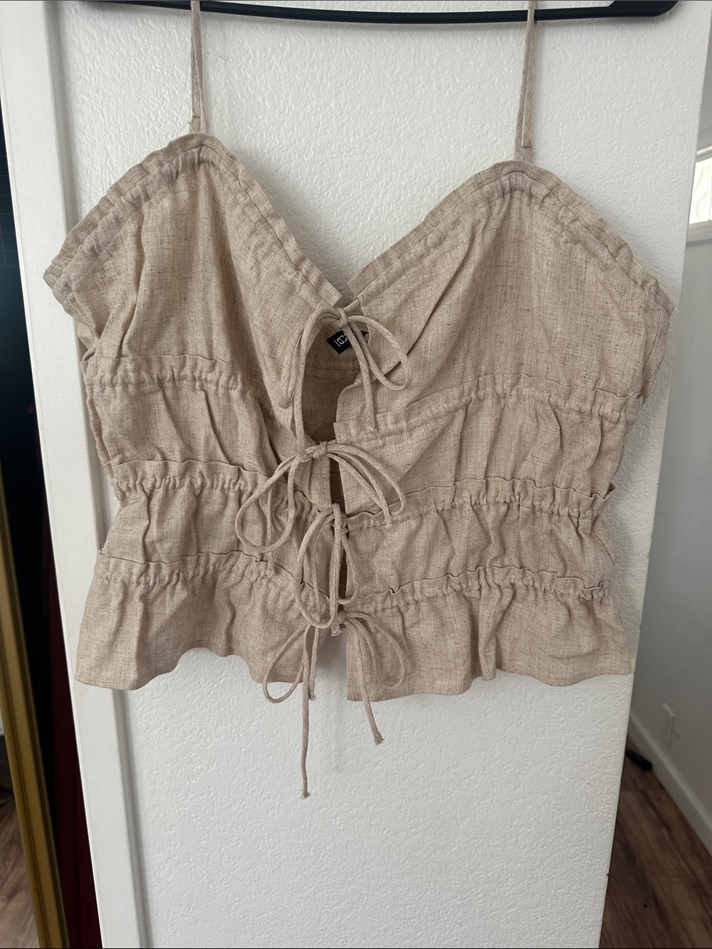 H&M Beige Tie-Front Linen-Blend Camisole